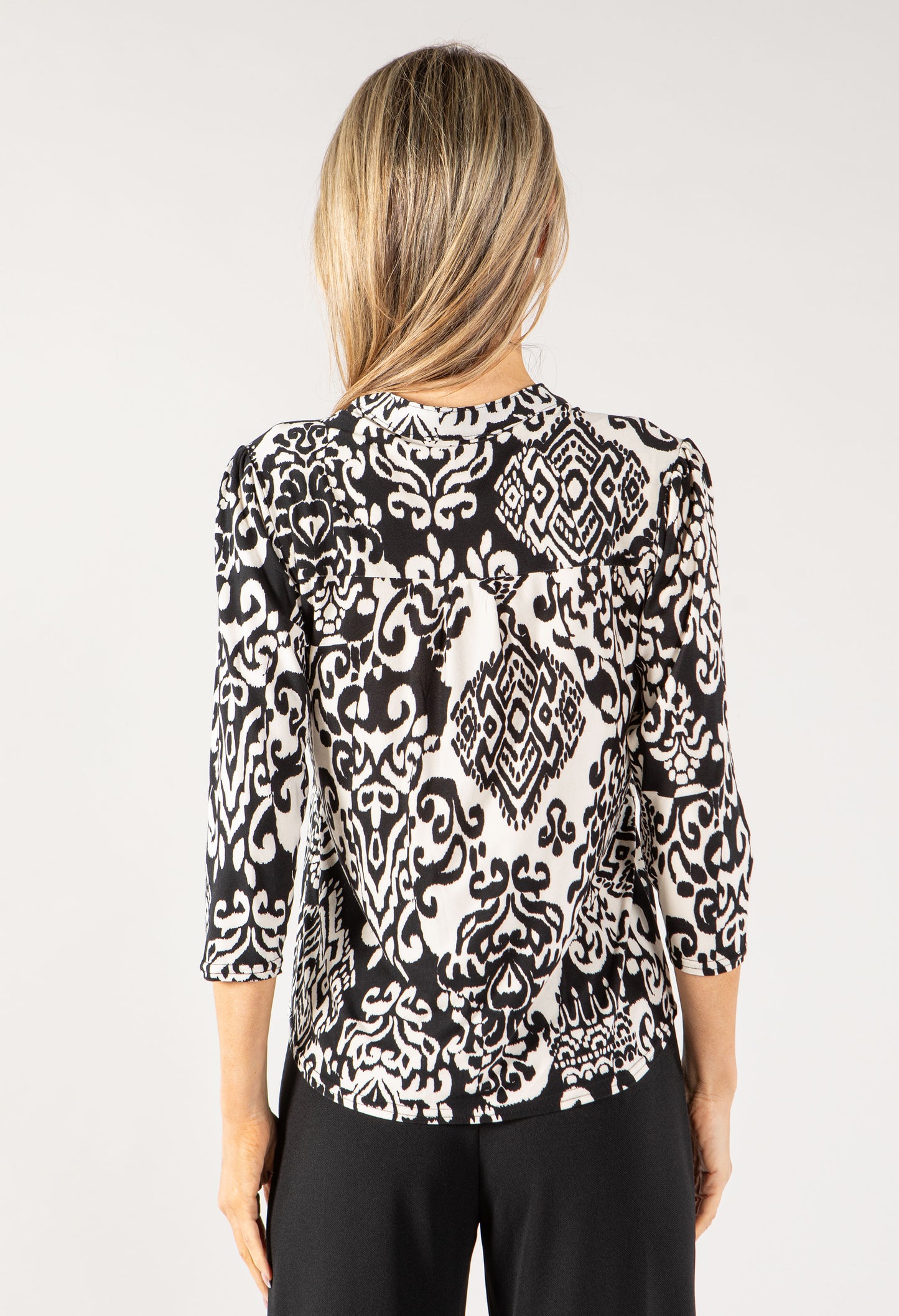 Abstract Print V Neck Top