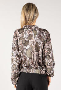 Silk Feel Snake Print Bomber Jacket