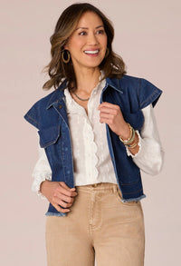 Cap Sleeve Fray Hem Denim Vest