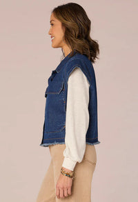 Cap Sleeve Fray Hem Denim Vest