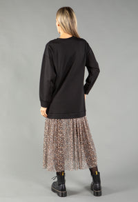 Sweater Dress with Mesh Leo Print Skirt