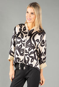 Swirl Print Satin Zip Up Jacket