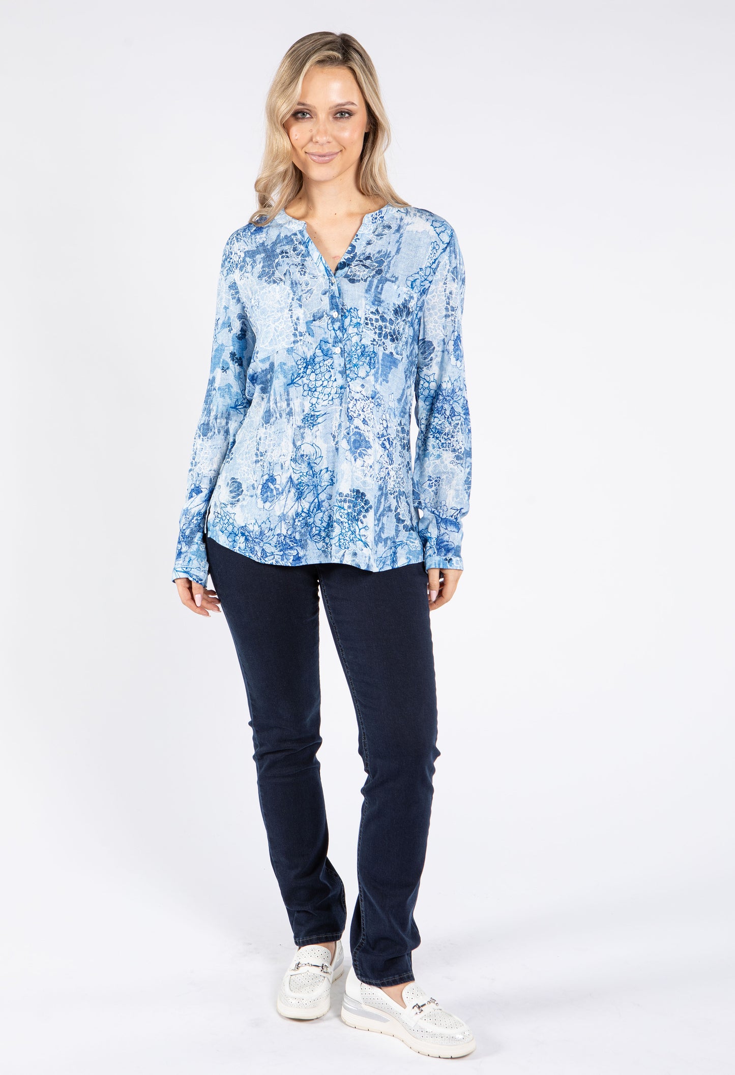 Faint Floral Denim Optic Top