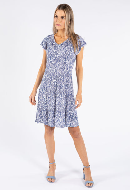 Blue Mix Leaf Print Dress