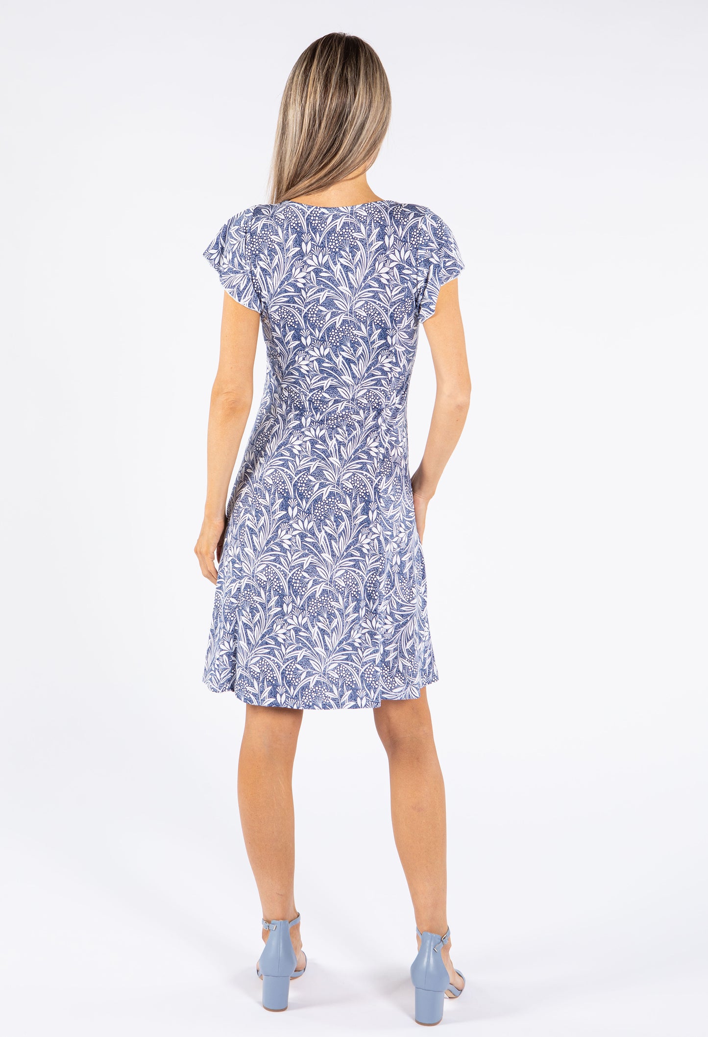 Blue Mix Leaf Print Dress