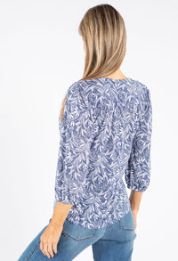 Blue Mix Leaf Print Top