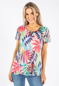 Plisse Pleated Floral Print Top