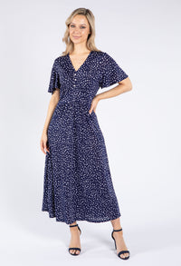 Polka Dot V Neck Midi Dress