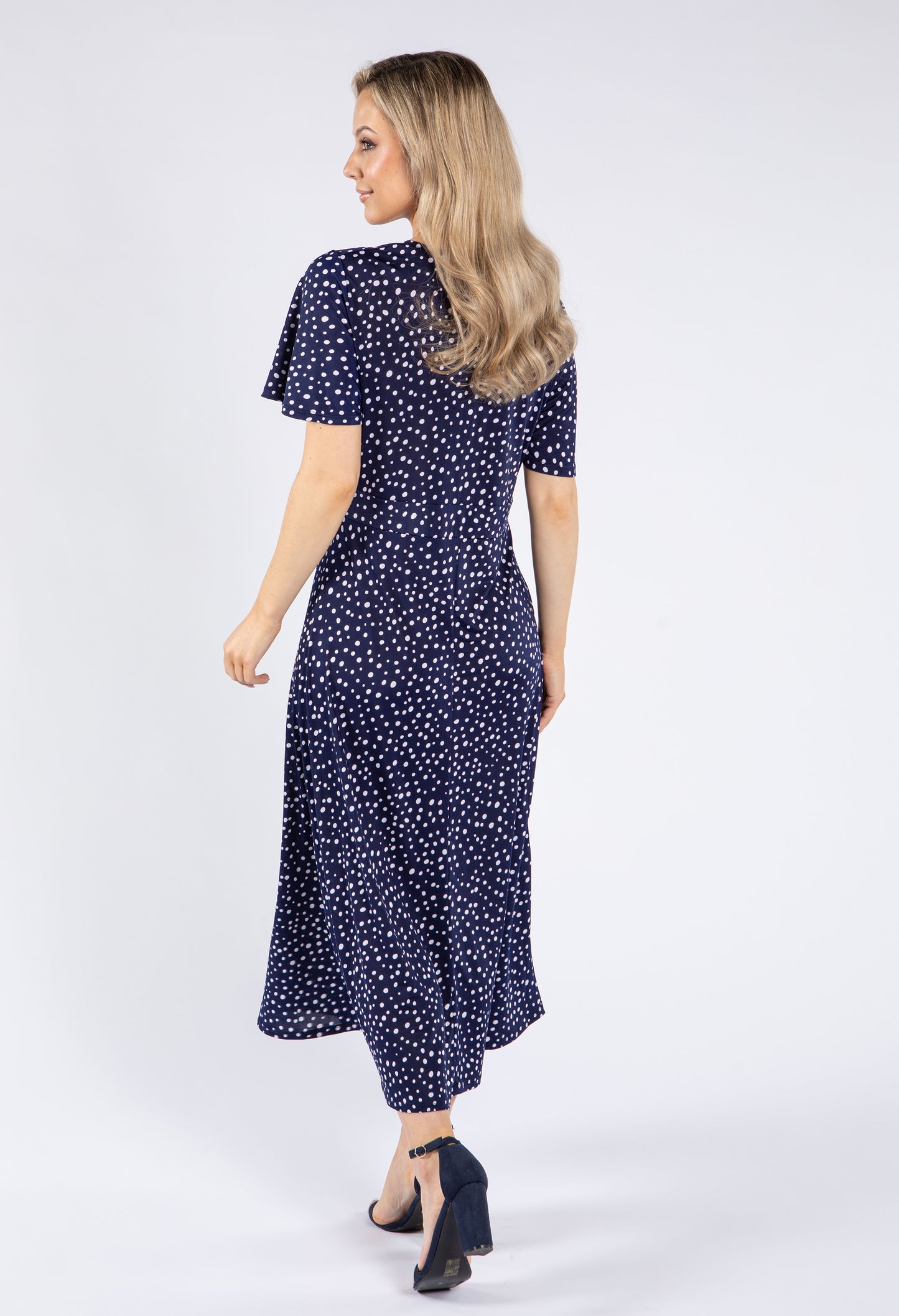 Polka Dot V Neck Midi Dress