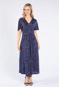 Polka Dot V Neck Midi Dress