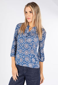 Floral Button Neckline Top