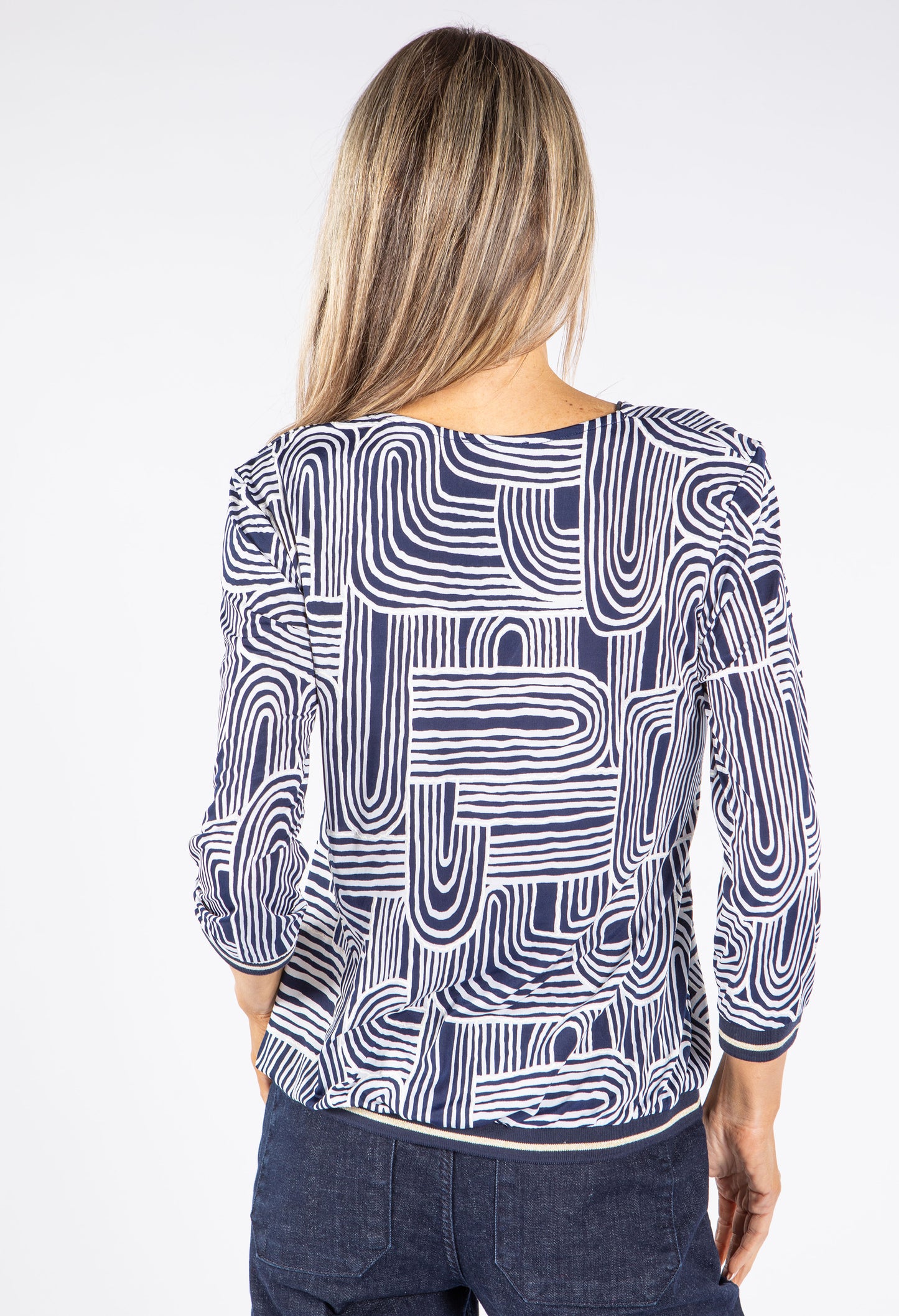 Abstract Print V Neck Top