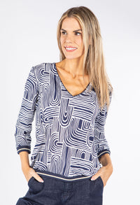 Abstract Print V Neck Top