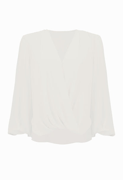 V-neck Long Puff-sleeve Blouse