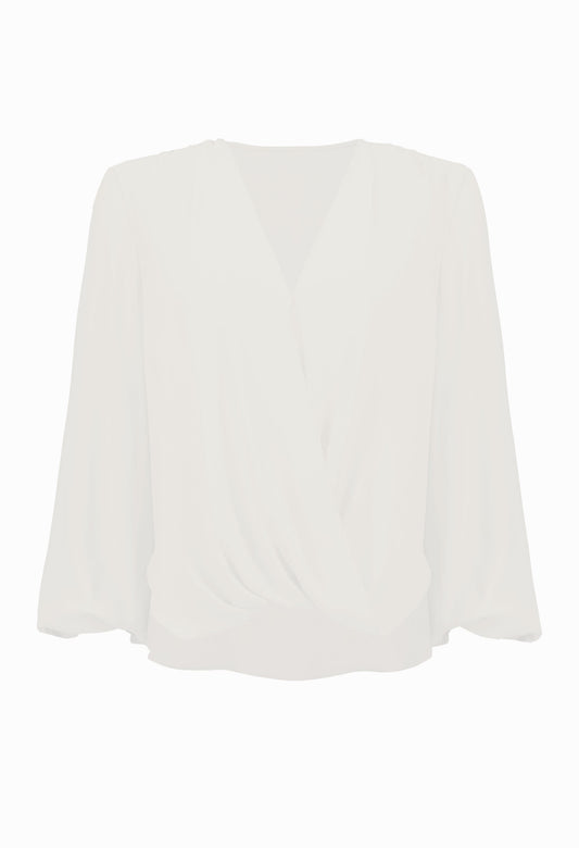 V-neck Long Puff-sleeve Blouse