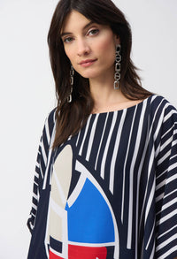 Boat Neckline Abstract Print Top