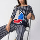 Boat Neckline Abstract Print Top