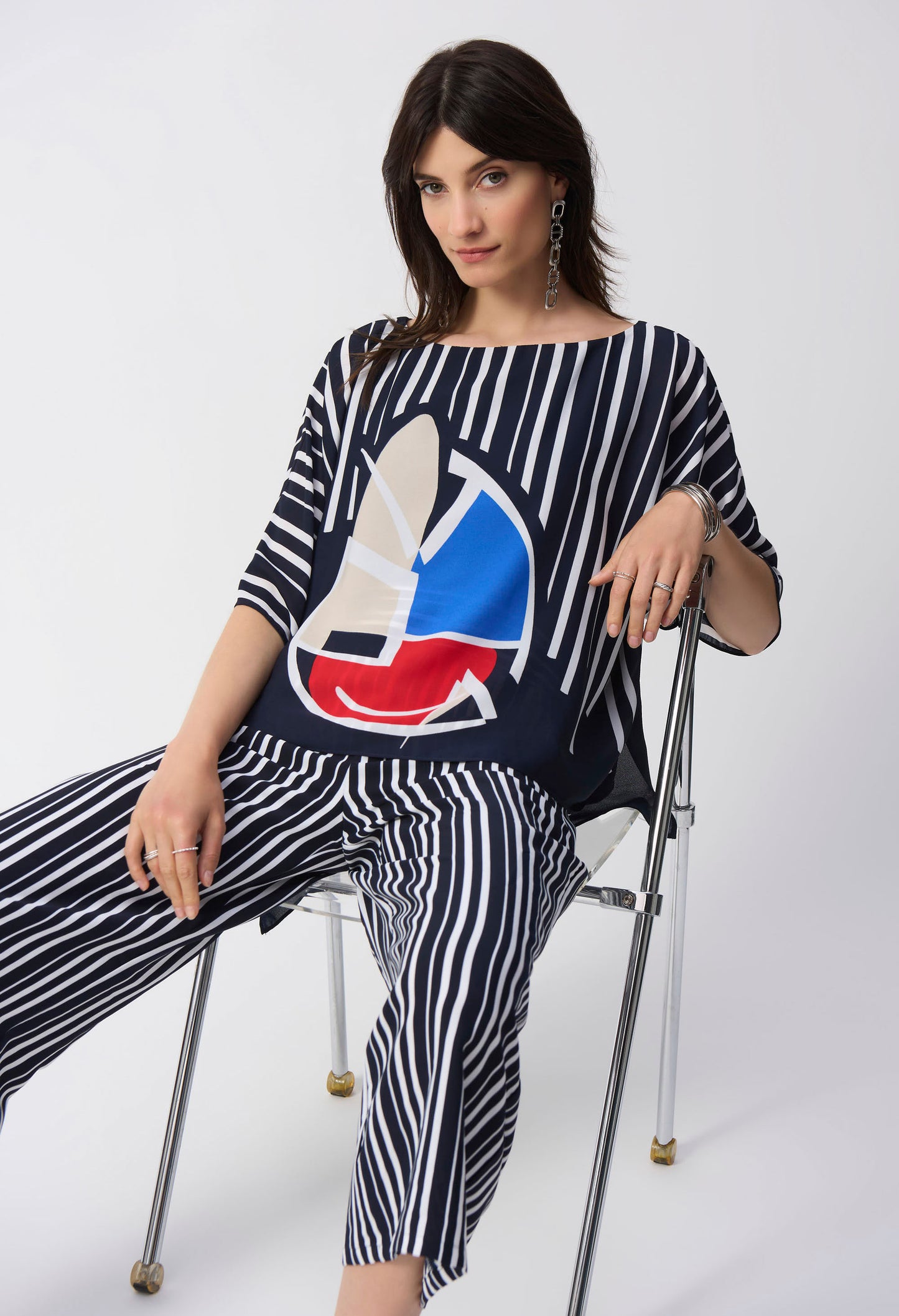 Boat Neckline Abstract Print Top