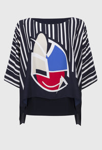 Boat Neckline Abstract Print Top