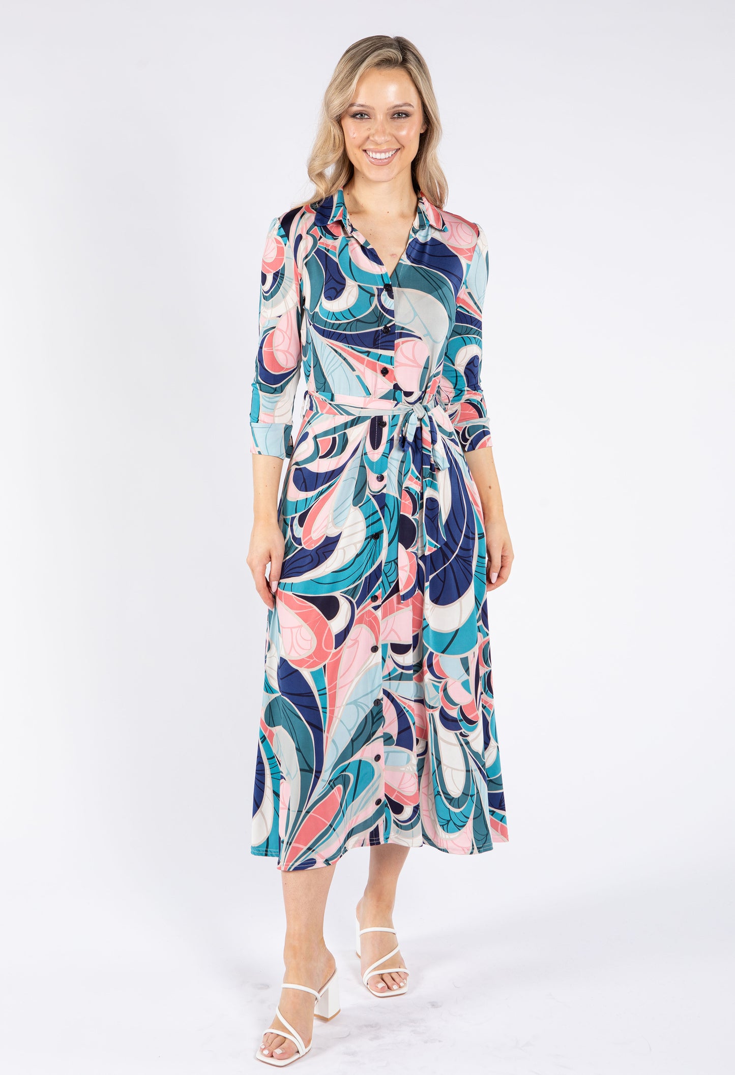 Swirl Print Tie Waist Dress