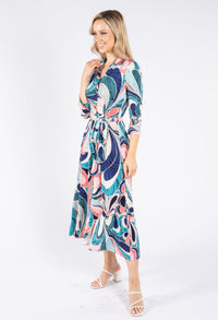 Swirl Print Tie Waist Dress