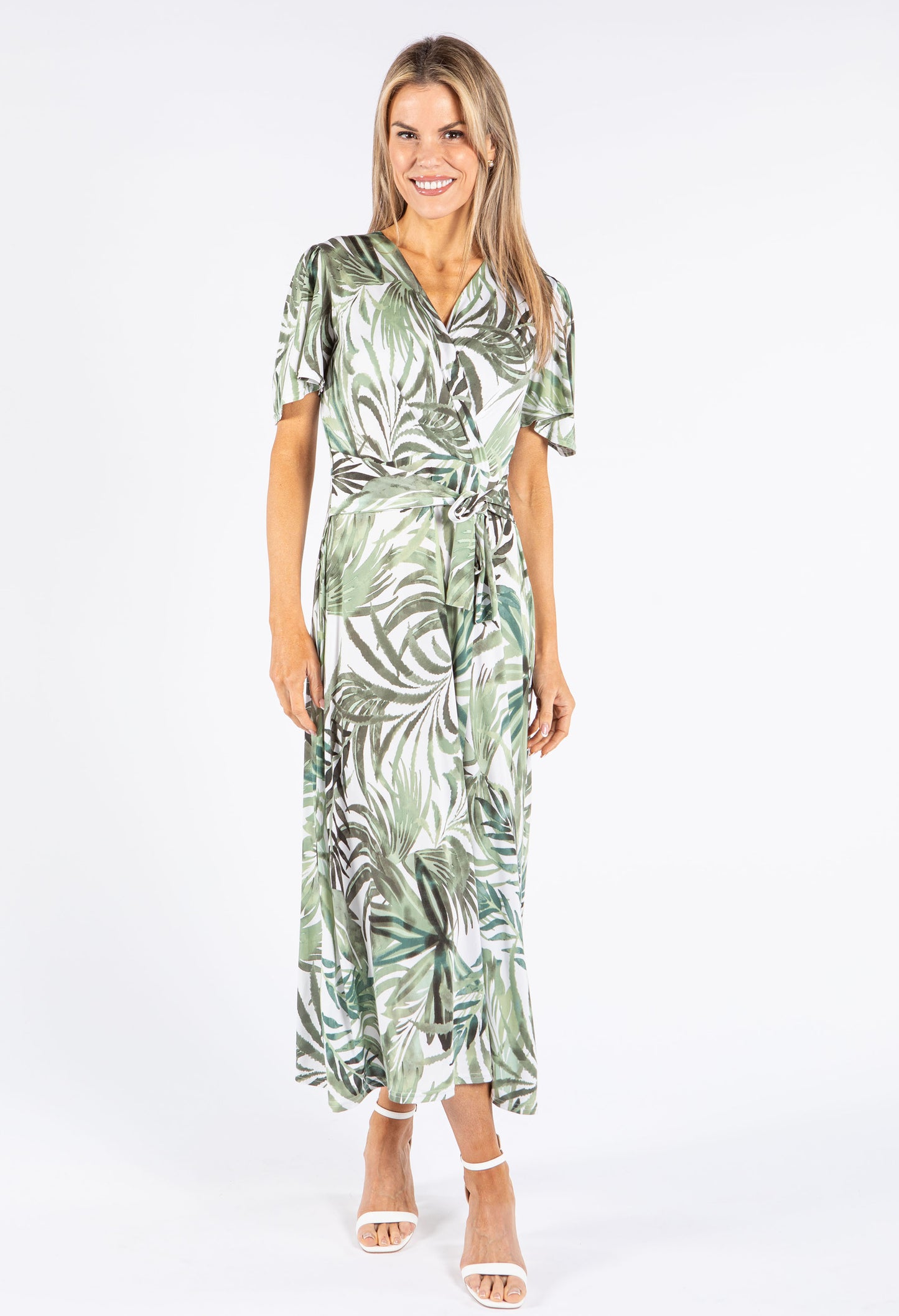 Palm Print V Neckline Dress