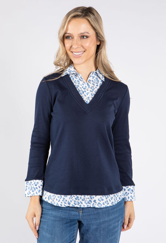 Two in One Leo Shirt Detail Pullover