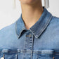 Casual Denim Jacket With Frayed Hem