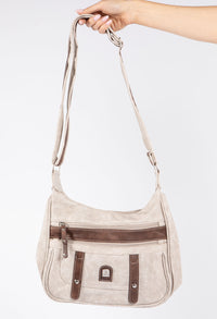 Faux Leather Double Zip Cross Body Bag