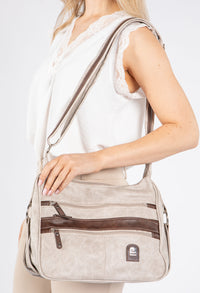 Contrast Double Zip Cross Body Bag