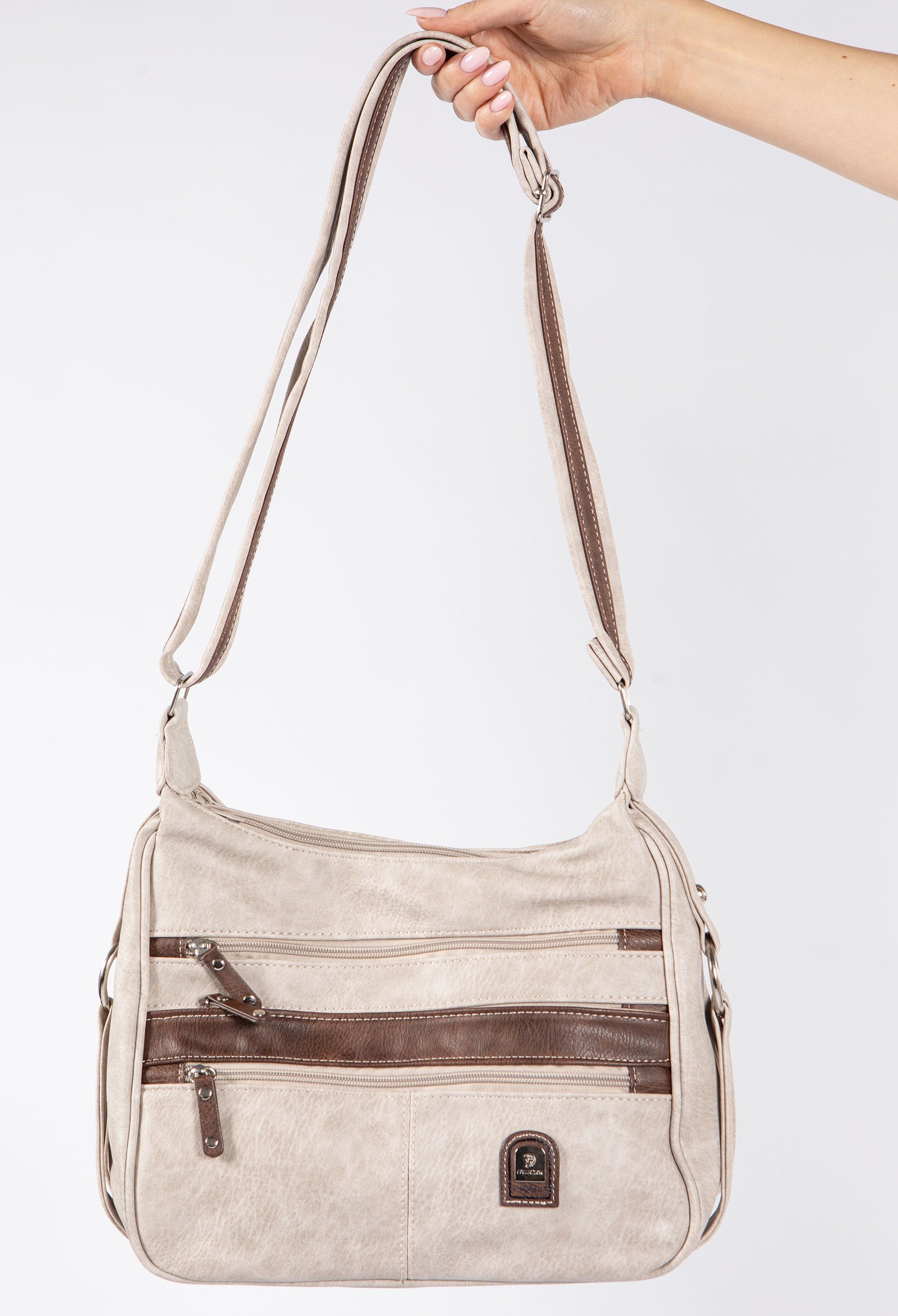 Contrast Double Zip Cross Body Bag