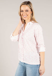 Soft Leaf Print Buttoned Blouse with Sleeves