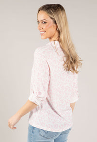 Soft Leaf Print Buttoned Blouse with Sleeves