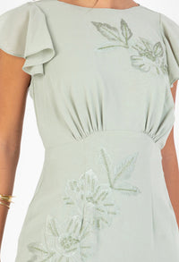 Sage Green Floral Embroidered Cowl Back Maxi Dress