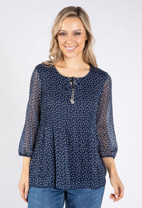 Plisse Pleated Polka Dot Top