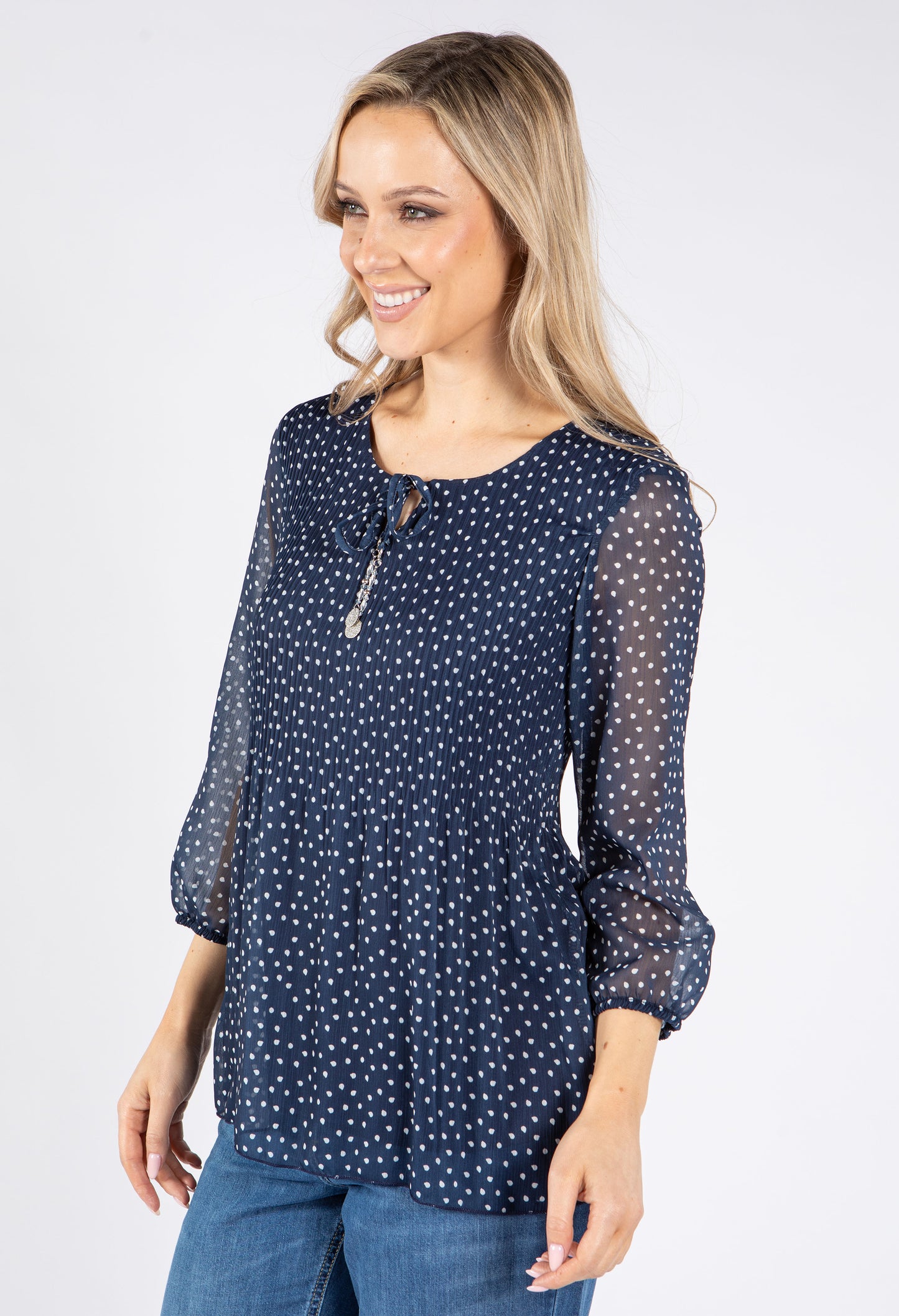 Plisse Pleated Polka Dot Top