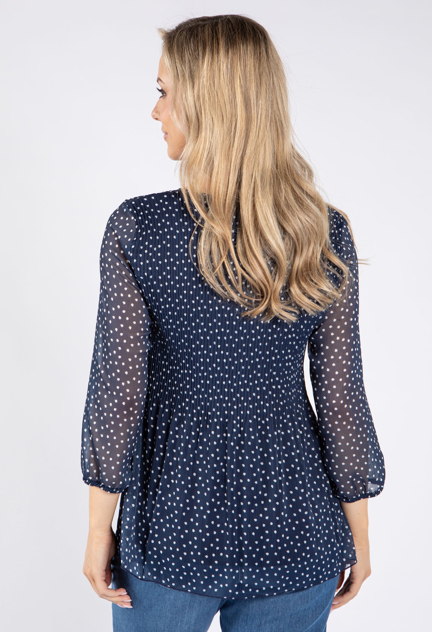 Plisse Pleated Polka Dot Top