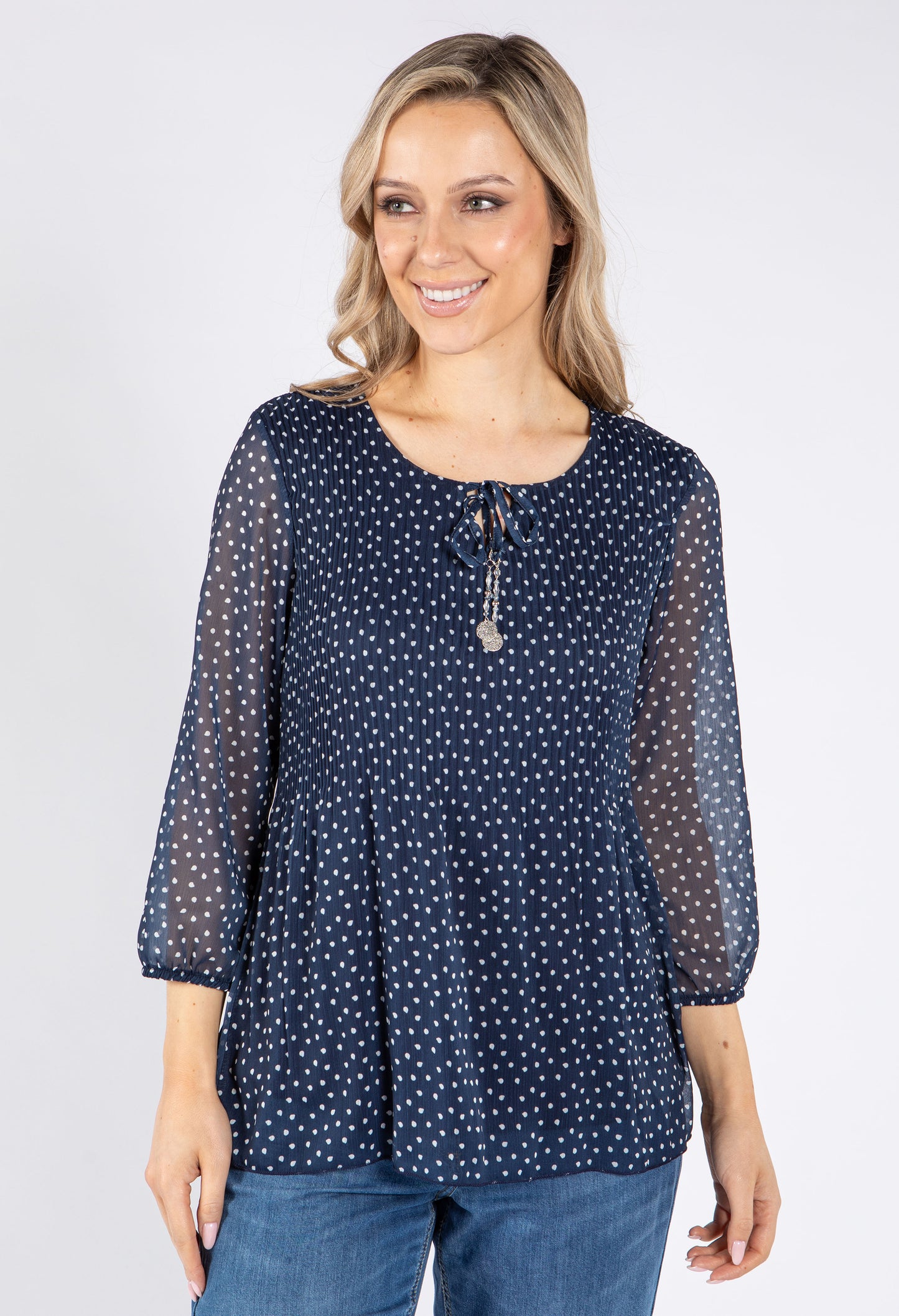 Plisse Pleated Polka Dot Top