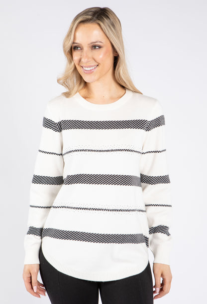 Stripe and Diamante Detail Knit Pullover