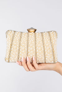 Pearl and Diamante Clutch Bag with Diamante Fascinator