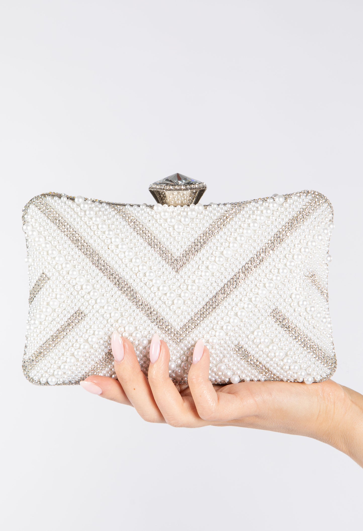 Luxury Pearl Clutch Bag with Diamanté Detailing