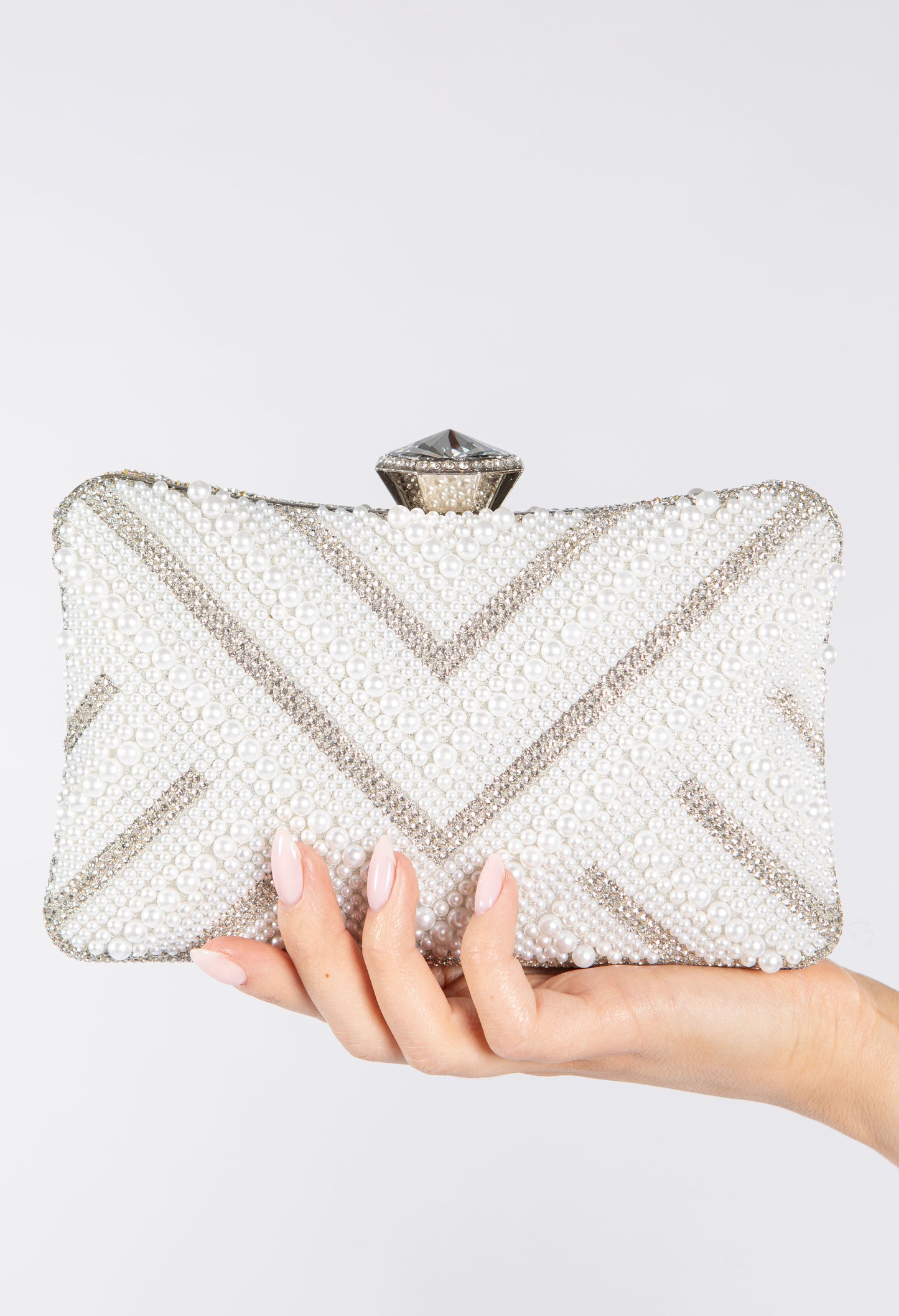 Luxury Pearl Clutch Bag with Diamanté Detailing