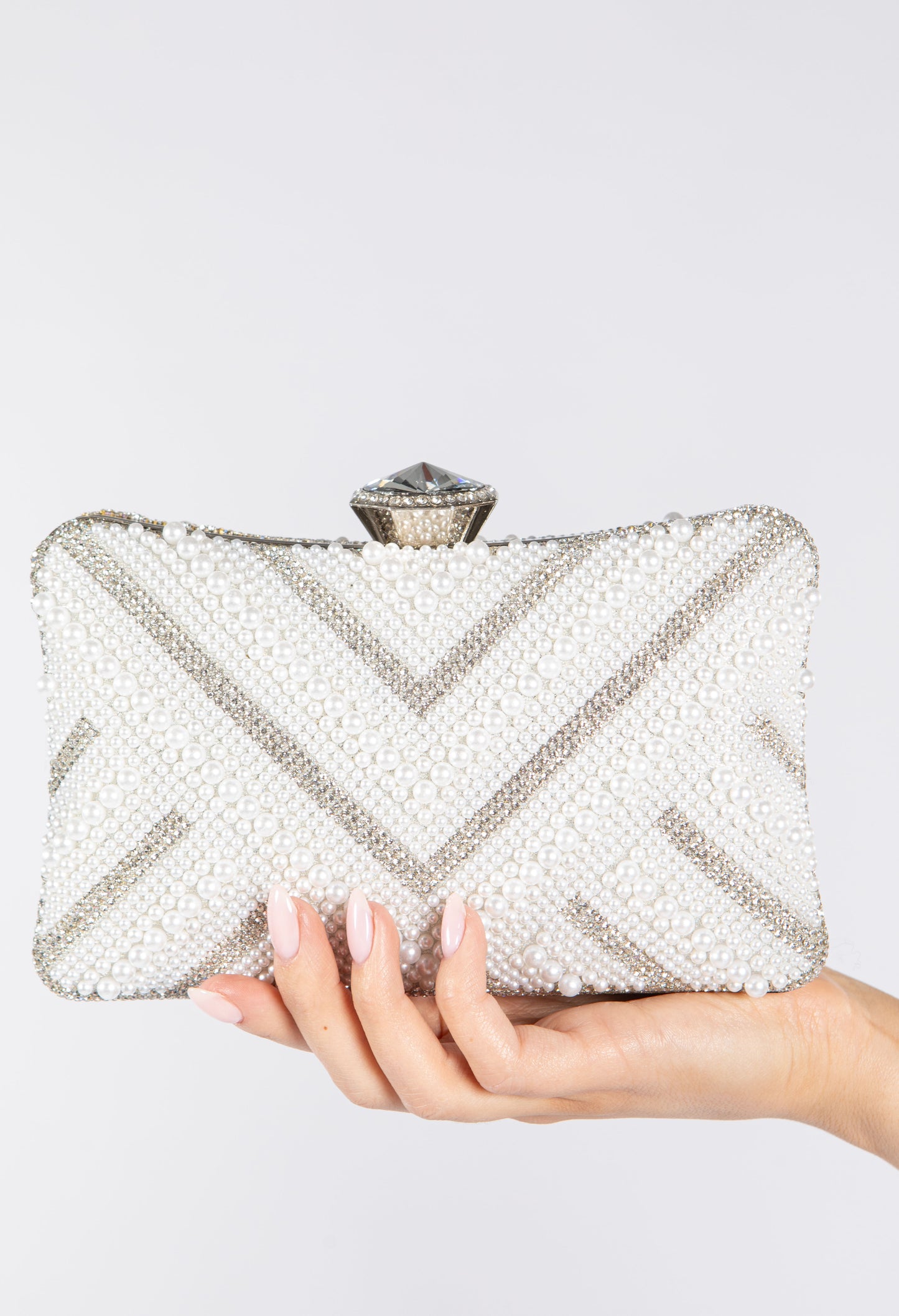 Luxury Pearl Clutch Bag with Diamanté Detailing