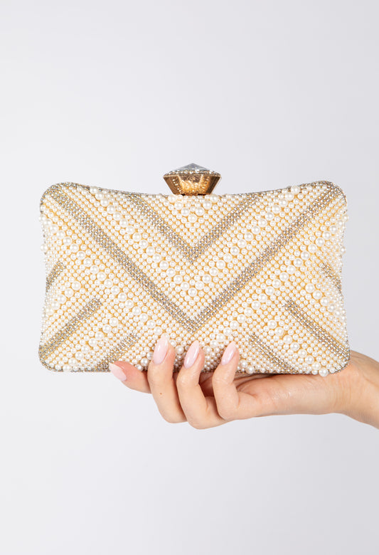 Luxury Pearl Clutch Bag with Diamanté Detailing