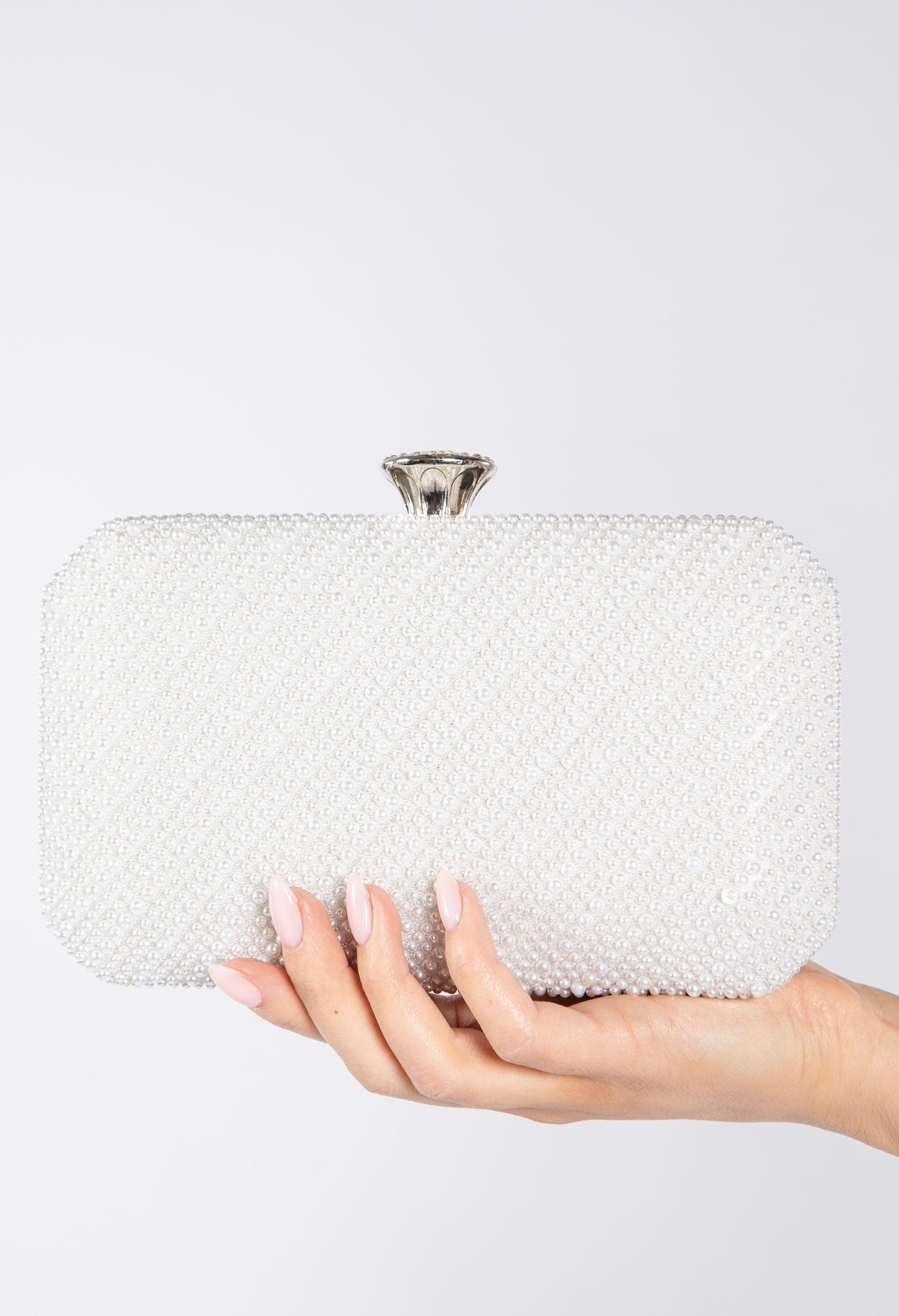 Luxury Pearl Clutch Bag with Crystal Fastener