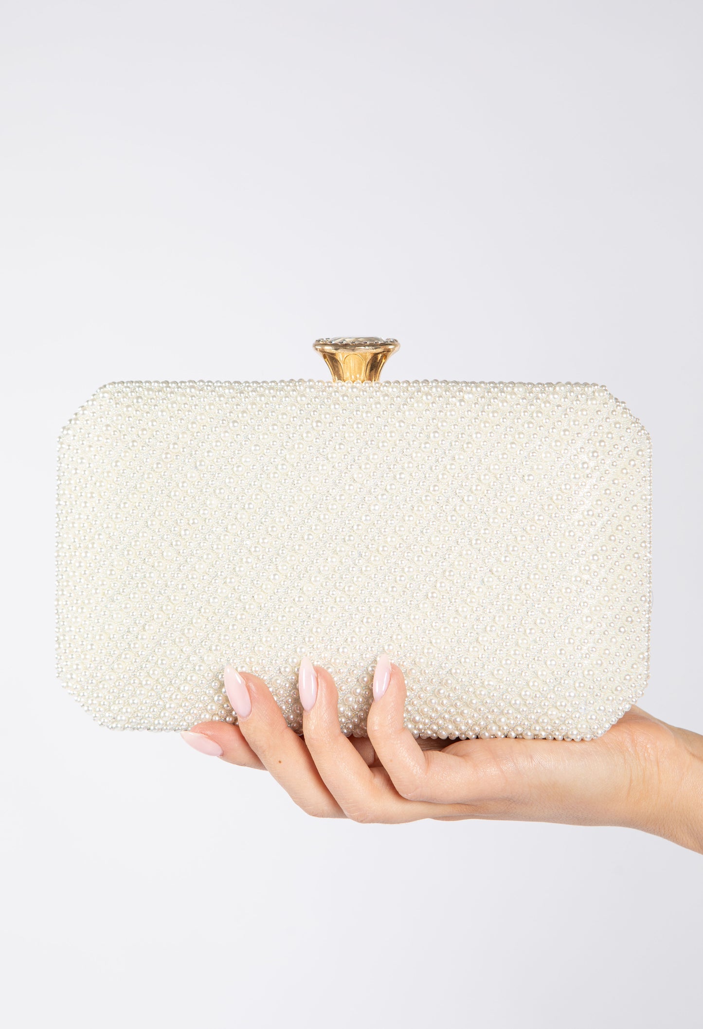 Luxury Pearl Clutch Bag with Crystal Fastener