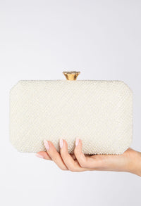 Luxury Pearl Clutch Bag with Crystal Fastener