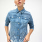 Collared Denim Top With Embellishments