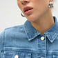 Collared Denim Top With Embellishments