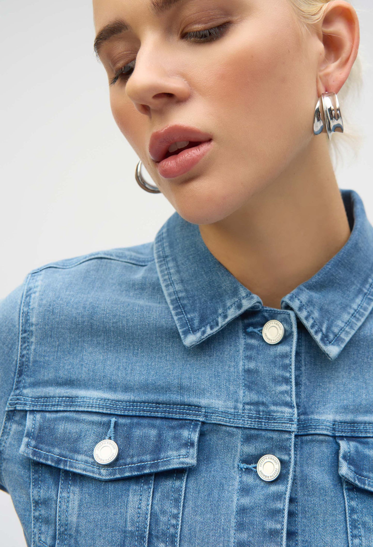 Collared Denim Top With Embellishments